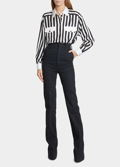 Shop Saint Laurent Striped Collared Shirt In Nero
