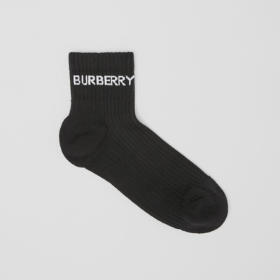 Shop Burberry Logo Intarsia Technical Stretch Cotton Ankle Socks In Black