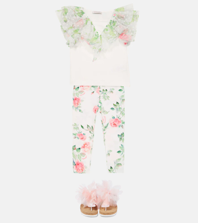 Shop Monnalisa Floral Cotton-blend Leggings In Bianco