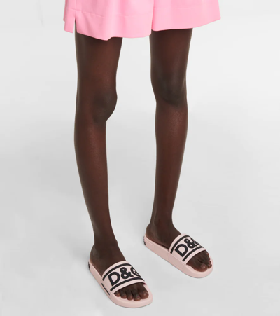 Shop Dolce & Gabbana Logo Slides In Pink/black