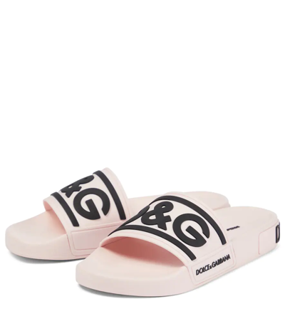 Shop Dolce & Gabbana Logo Slides In Pink/black