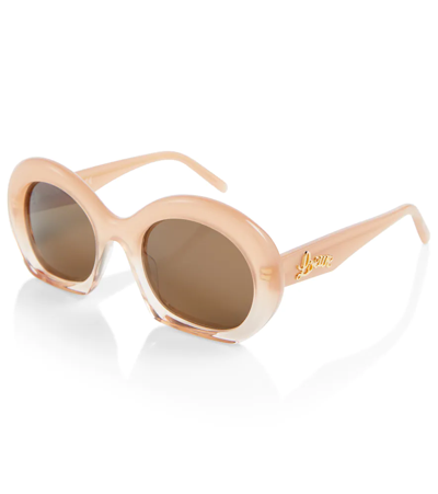 Shop Loewe Oval Sunglasses In Shiny Pink / Brown