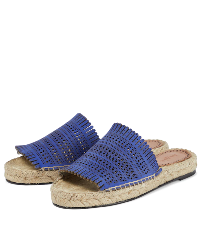 Alaïa Vienne Suede Espadrille Flat Sandals In Bleu Indigo | ModeSens