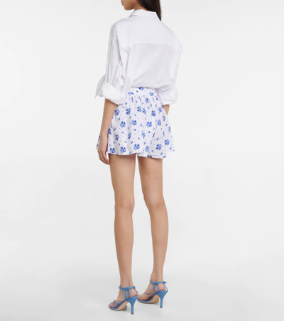 Shop Caroline Constas Teagen Floral Cotton-blend Shorts In Blue Spot Floral