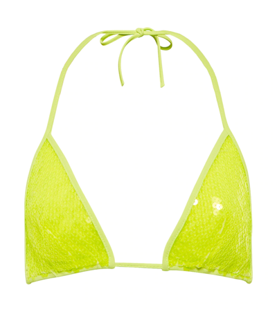 Shop David Koma Sequined Triangle Bikini Top In Yellow