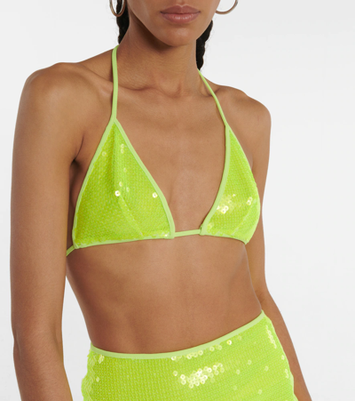 Shop David Koma Sequined Triangle Bikini Top In Yellow