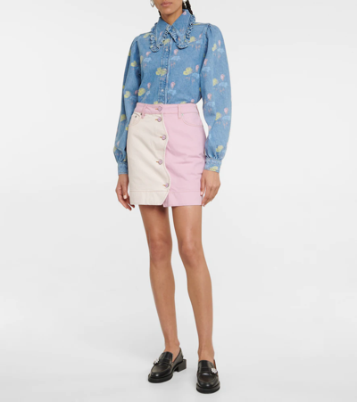 Shop Ganni High-rise Denim Miniskirt In Light Lilac