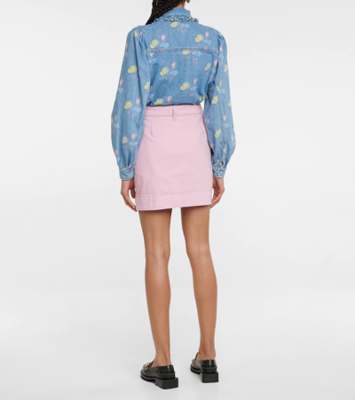 Shop Ganni High-rise Denim Miniskirt In Light Lilac