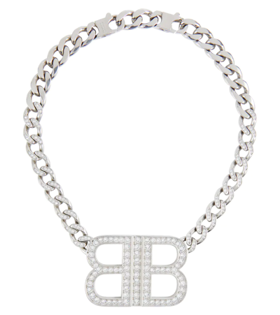 Shop Balenciaga Bb 2.0 Embellished Necklace In Silver/crystal
