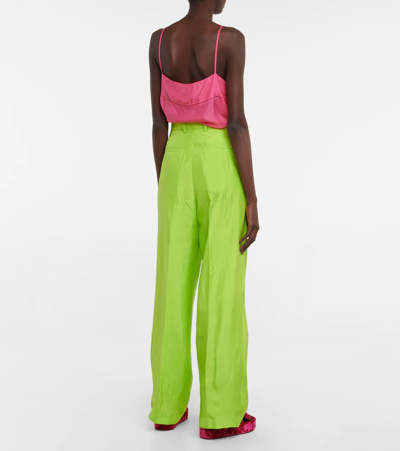 Shop Dries Van Noten High-rise Silk-blend Wide-leg Pants In Neon Green