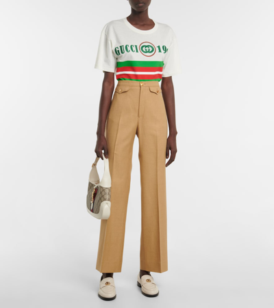 Shop Gucci Embroidered Cotton T-shirt In Sunlight/green/mul