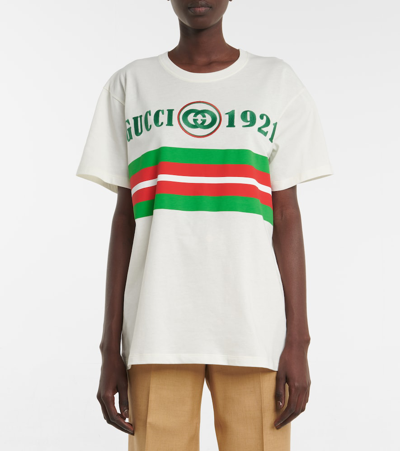Shop Gucci Embroidered Cotton T-shirt In Sunlight/green/mul