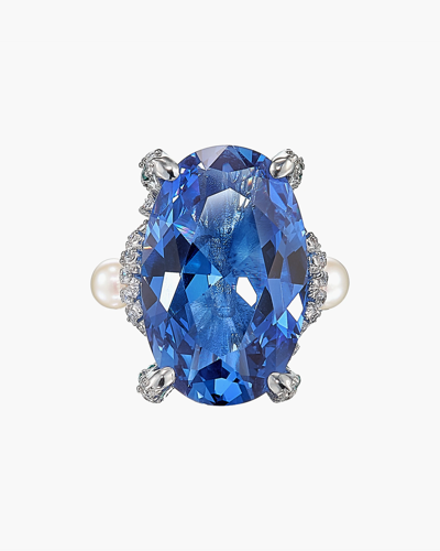 Shop Anabela Chan Aqua Mermaid Ring | Diamonds/gemstones/rhodium Plated In Blue