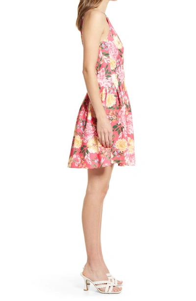 Vince Camuto Petite Floral-print Fit & Flare Dress In Pink
