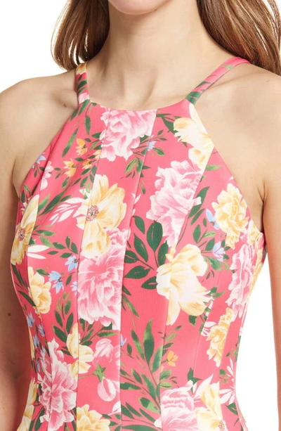 Vince Camuto Petite Floral-print Fit & Flare Dress In Pink