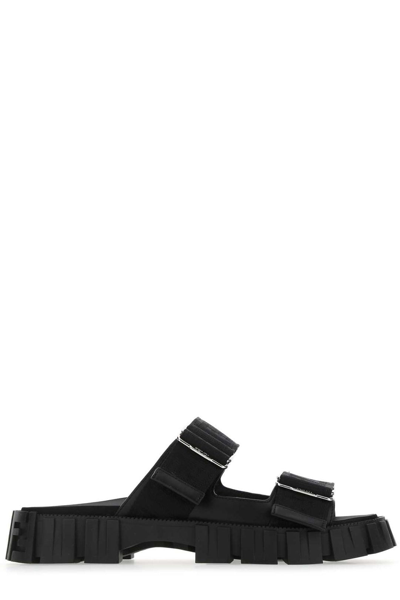 Shop Fendi Logo Jacquard Strapped Sandals In Black