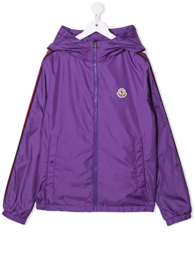 Shop Moncler Logo-print Hooded Jacket In Purple