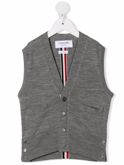 Shop Thom Browne Stripe-detail Merino Cardigan In Grey
