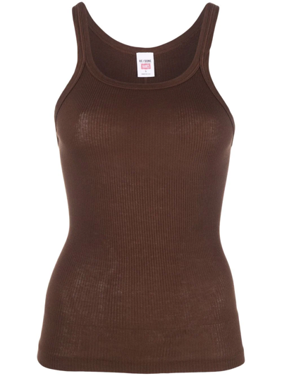 Shop Re/done Ribbed Tank Top In Brown