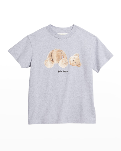 Shop Palm Angels Boy's Bear Logo Cotton Graphic T-shirt In Medium Grey