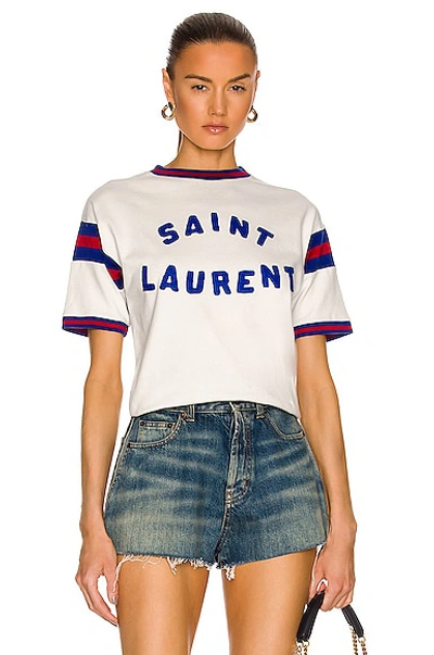 Shop Saint Laurent Sport Vintage T-shirt In Dirty Ecru  Bleu  & Rouge