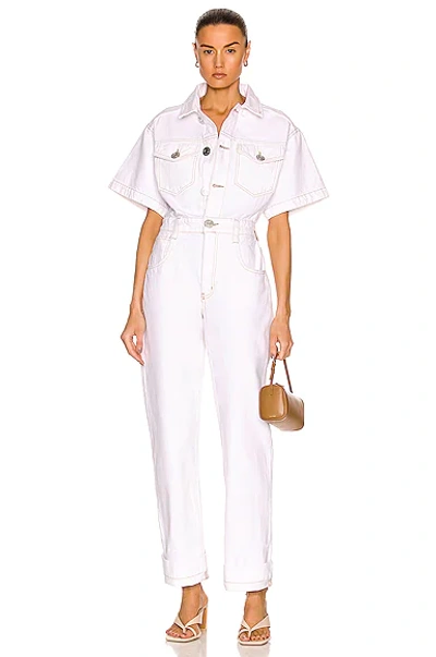 Shop Frame Oversized Detail Denim Jumpsuit In Rumpled Blanc