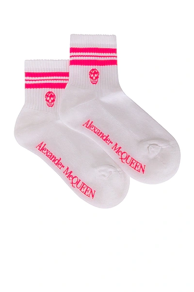 Shop Alexander Mcqueen Stripe Skull Socks In White & Fluo Pink