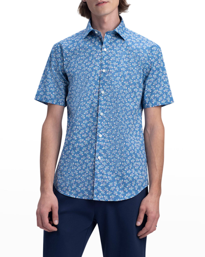 Shop Bugatchi Men's Orson Shaped Short-sleeve Comfort Stretch Shirt - Floral In Riviera