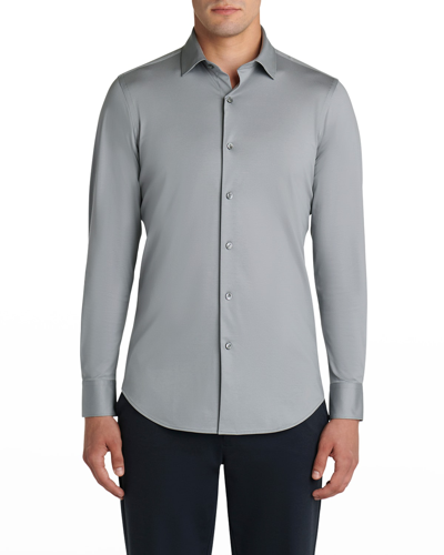 Shop Bugatchi Men's Ooohcotton Tech Solid Sport Shirt In Platinum
