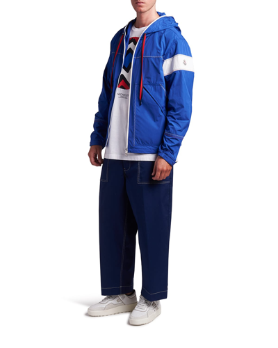 Shop Moncler Men's Fujio Topstitched Hooded Jacket In Medium Blue