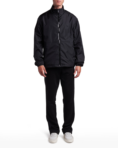 Shop Moncler Men's Gennai Logo-placket Nylon Jacket In Black
