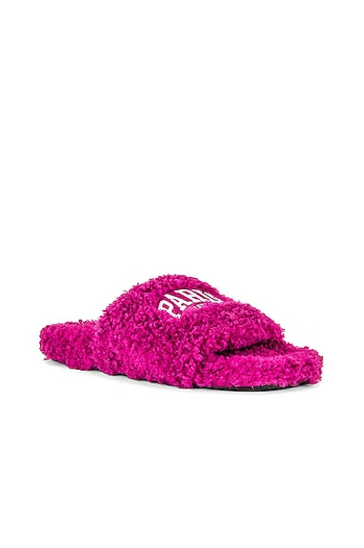 Shop Balenciaga Furry Slide In Dark Fuchsia & White