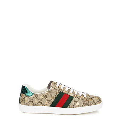 Shop Gucci Ace Gg Supreme Bee-print Monogrammed Sneakers In Beige