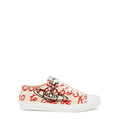Shop Vivienne Westwood Orb-print Canvas Sneakers In Red And White