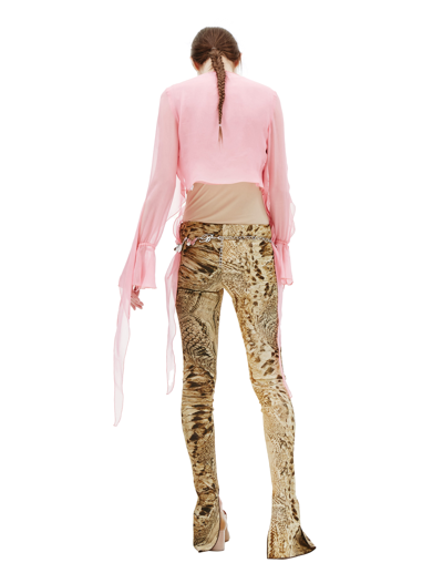 Shop Blumarine Python-effect Flared Trousers In Brown