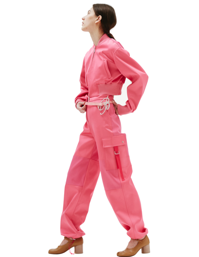 Shop Blumarine Satin-finish Cropped Bomber Jacket In Pink
