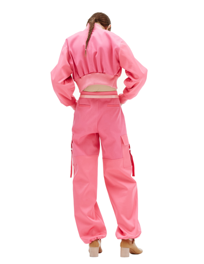 Shop Blumarine Satin-finish Cropped Bomber Jacket In Pink