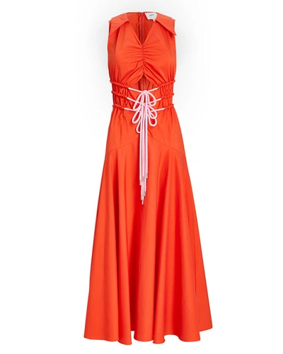 Shop Aknvas Jackson Draw-string Cut-out Midi Dress In Orange