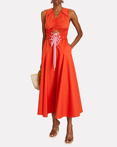 Shop Aknvas Jackson Draw-string Cut-out Midi Dress In Orange