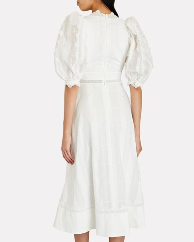 Shop Acler Grampian Lace-trimmed Puff Sleeve Midi Dress In White