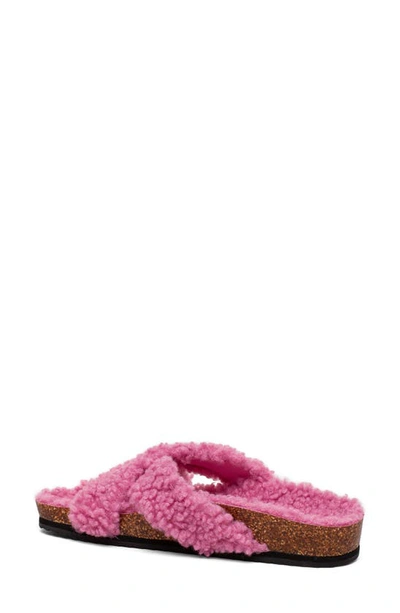 Shop Lisa Vicky Opulent Faux Shearling Slide Sandal In Lipstick Faux Shearling