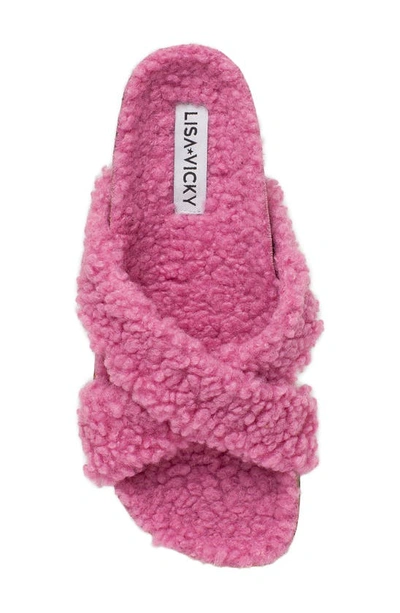 Shop Lisa Vicky Opulent Faux Shearling Slide Sandal In Lipstick Faux Shearling