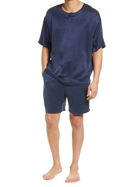 Lahgo Washable Silk Short Pajamas In Deep Blue ModeSens