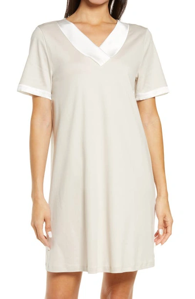 Shop Hanro Thea Short Sleeve Cotton Nightgown In Pumice