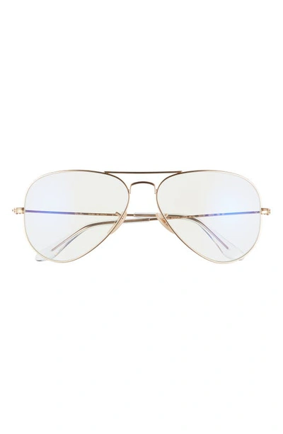 Ray Ban 58mm Blue Light Blocking Metal Aviator Everglasses In Shiny Gold