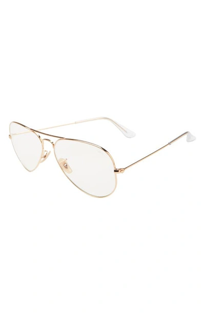 Ray Ban 58mm Blue Light Blocking Metal Aviator Everglasses In Shiny Gold