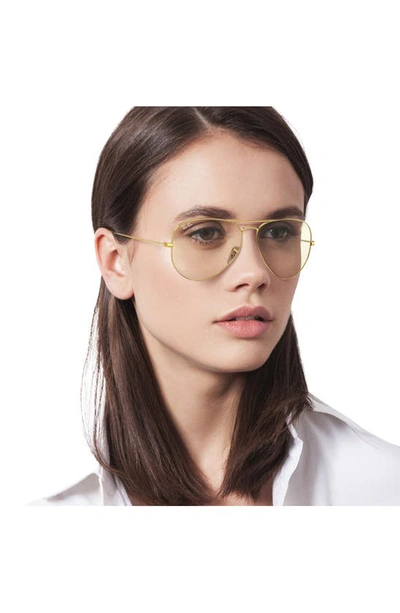 Ray Ban 58mm Blue Light Blocking Metal Aviator Everglasses In Shiny Gold