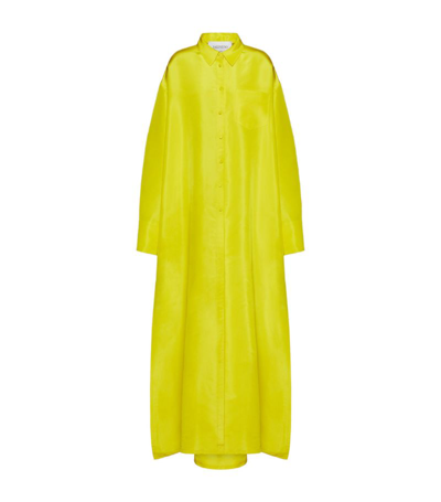 Shop Valentino Silk Floor-length Shirt Dress In Yellow