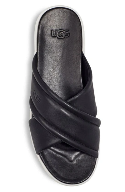 Shop Ugg Zayne Leather Platform Slide Sandal In Black Leather