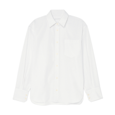 Shop Maria Mcmanus Oversized Shirt In Fine Stripe Off-white With Black